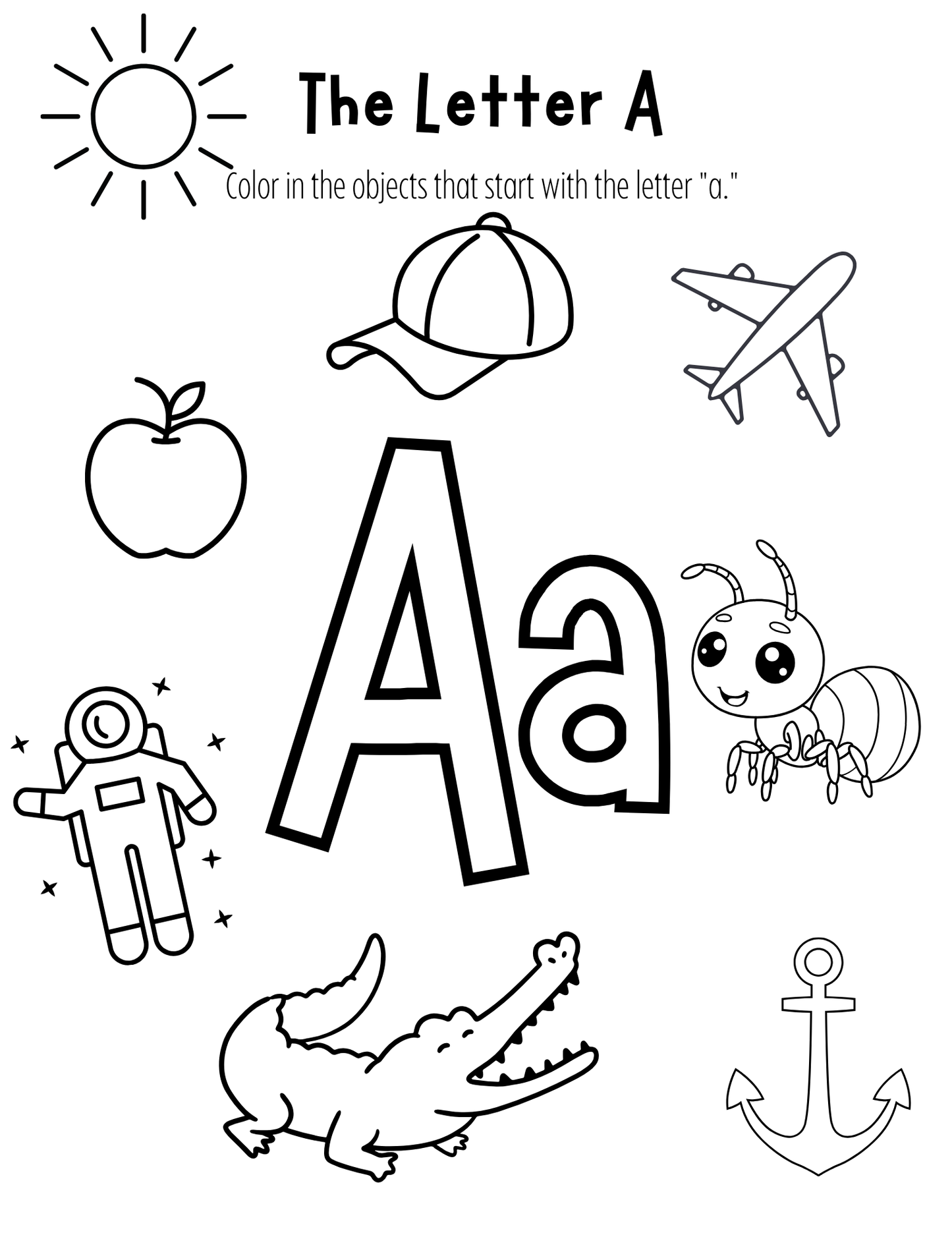 Color A-Z - Printable Coloring Pages - Color objects that start with each letter of Alphabet