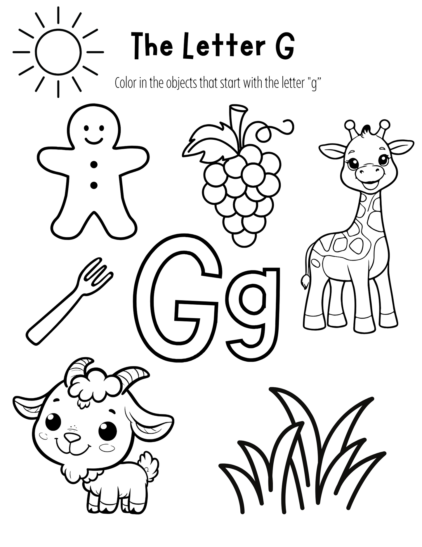 Color A-Z - Printable Coloring Pages - Color objects that start with each letter of Alphabet