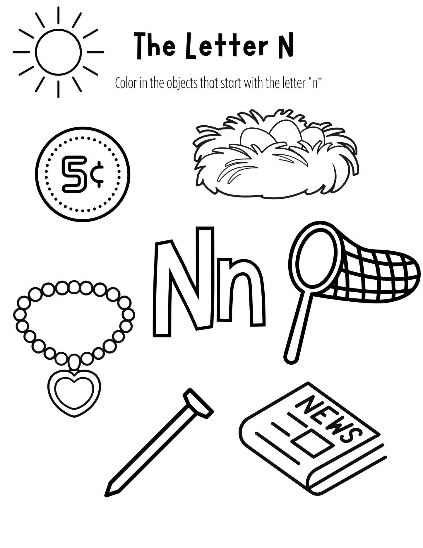 Color A-Z - Printable Coloring Pages - Color objects that start with each letter of Alphabet