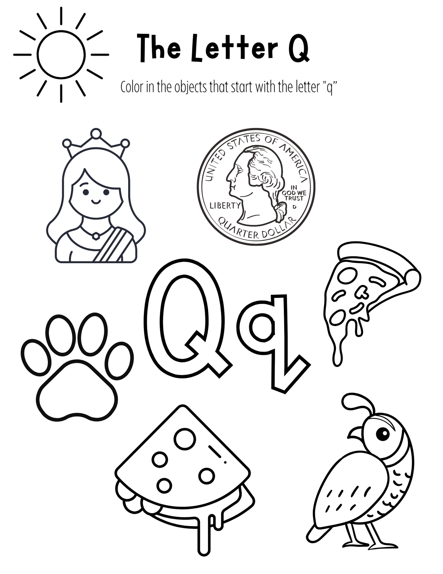 Color A-Z - Printable Coloring Pages - Color objects that start with each letter of Alphabet