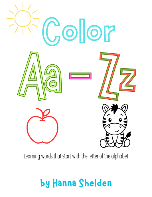 Color A-Z - Printable Coloring Pages - Color objects that start with each letter of Alphabet
